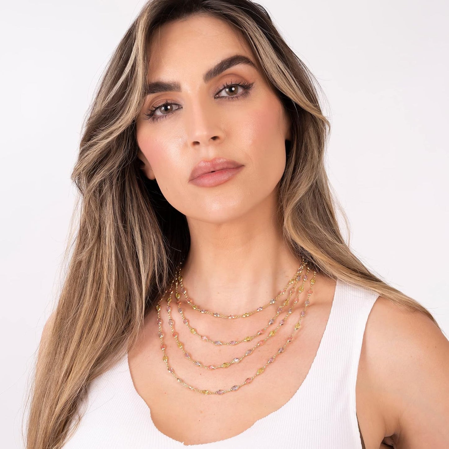 Barzel Collar ovalado de cristal de piedra multicolor chapado en or...