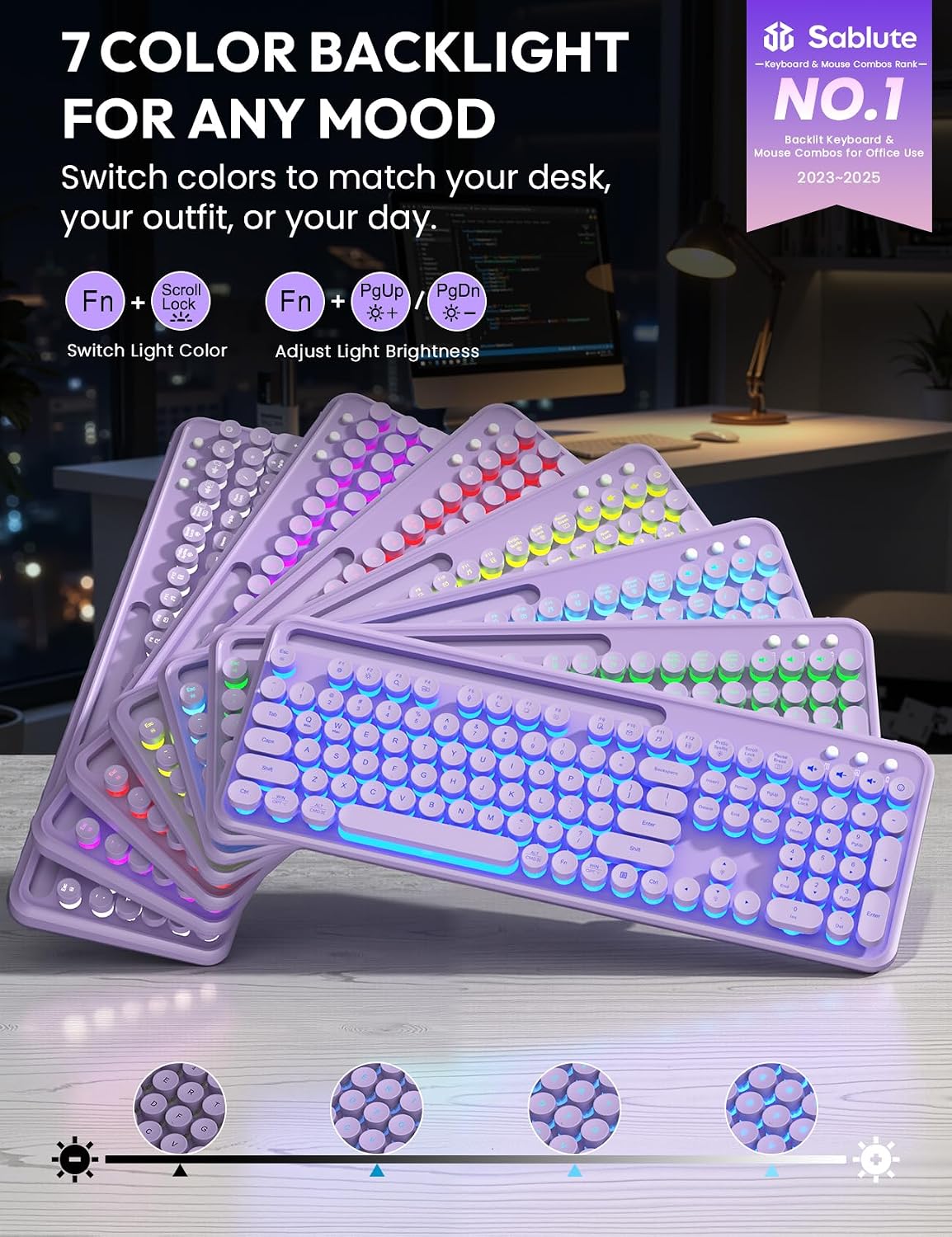 Teclado y mouse inalámbricos, máquina de escribir retroiluminada co...