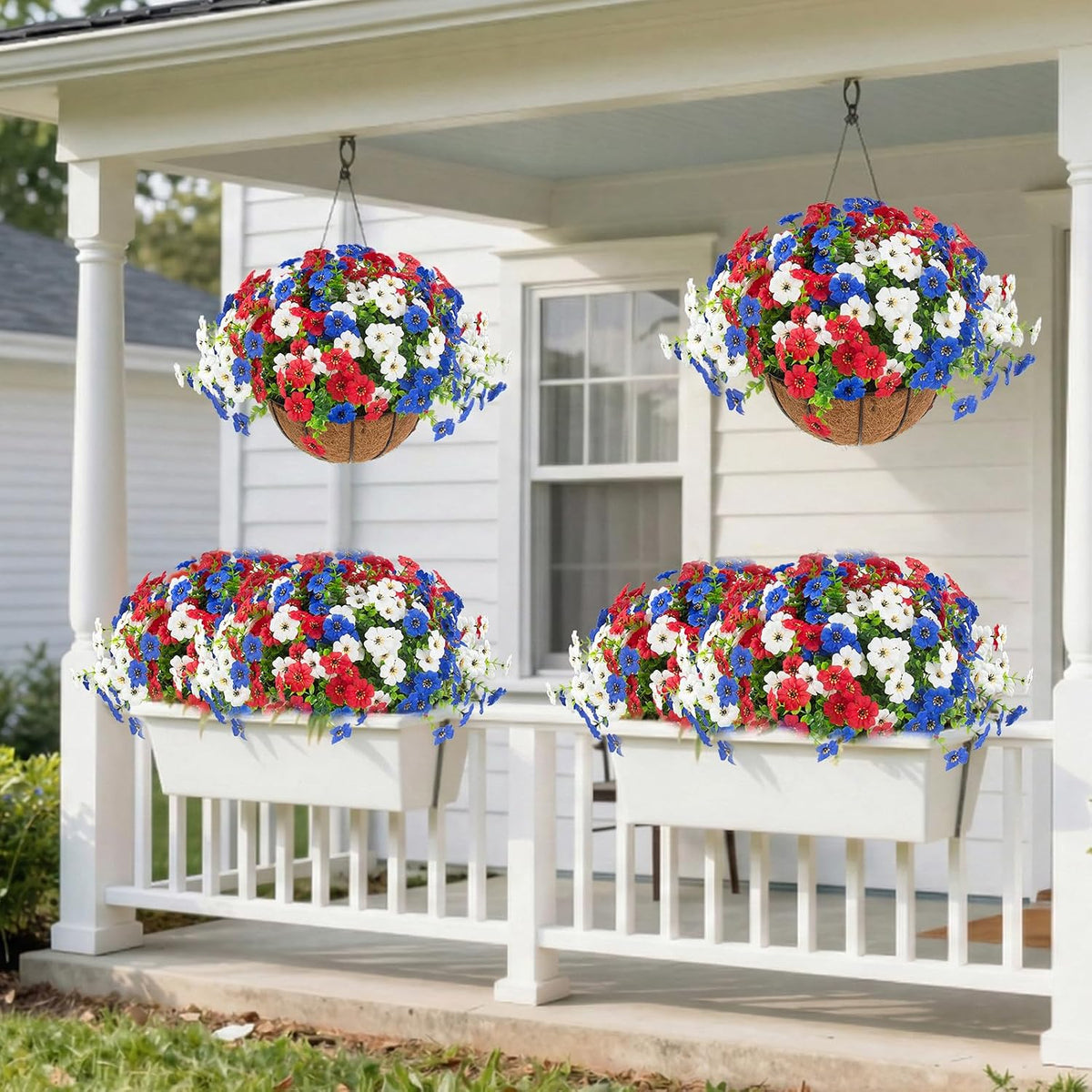 Hananona Juego de 2 flores artificiales para exteriores con cesta c...