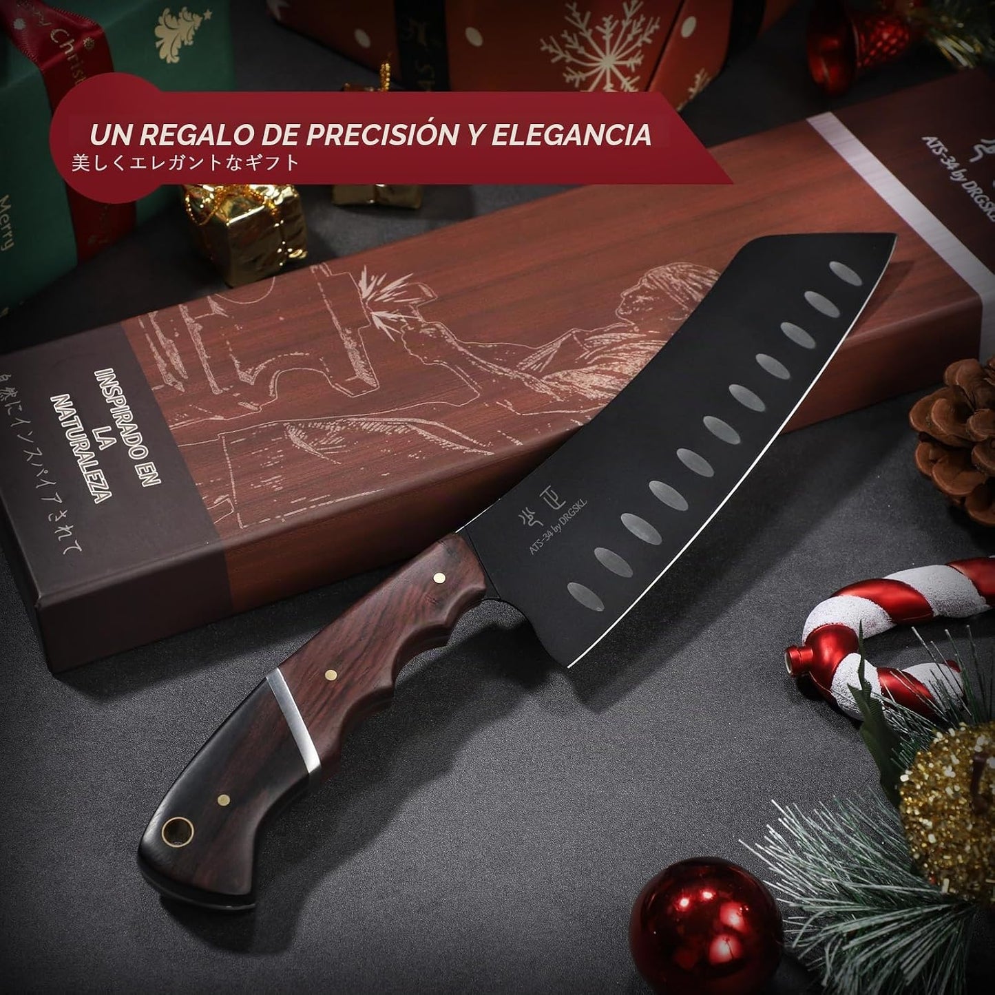 DRGSKL Santoku Cuchillo de chef japonés de 7 pulgadas para pescado...