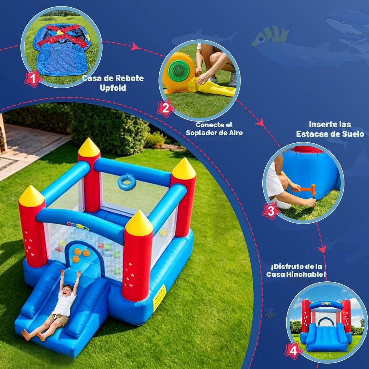 YARD Castillo inflable con tobogán para niños, actividades para el...