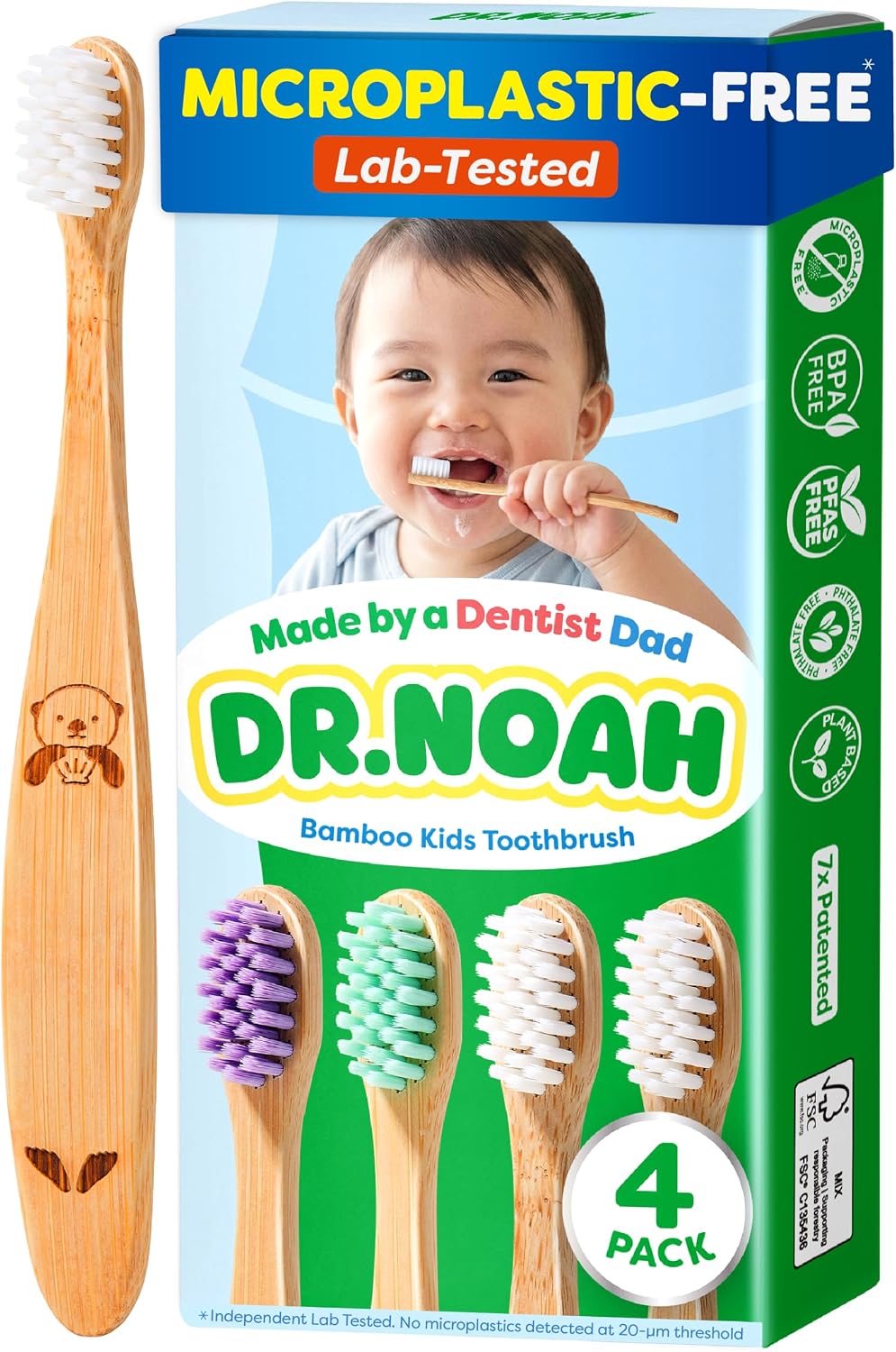 Dr. Noah Cepillo de dientes de bambú sin microplásticos, diseño de...