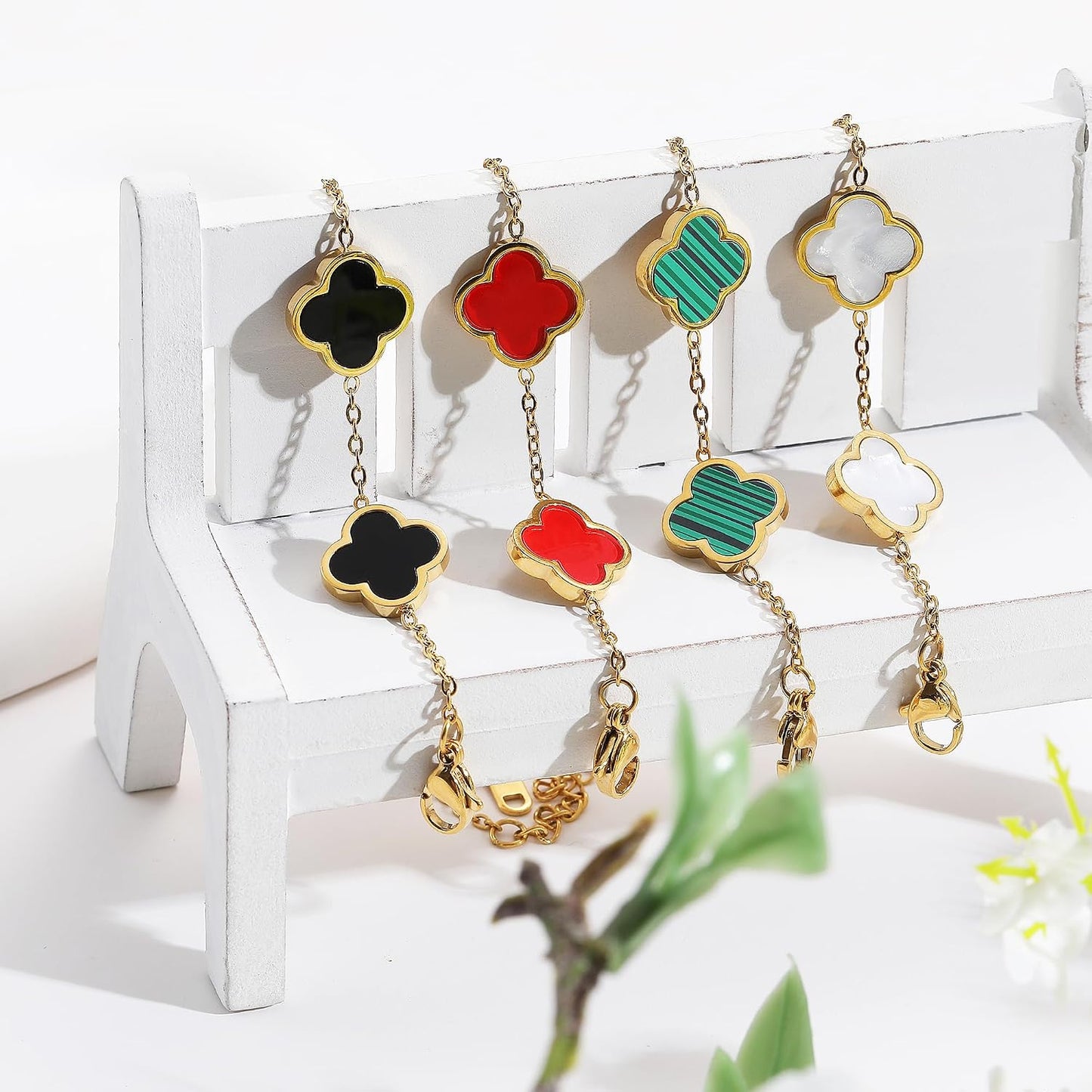 AIPPK Pulsera de Trébol de la Suerte Chapada en Oro de 18K para Muj...