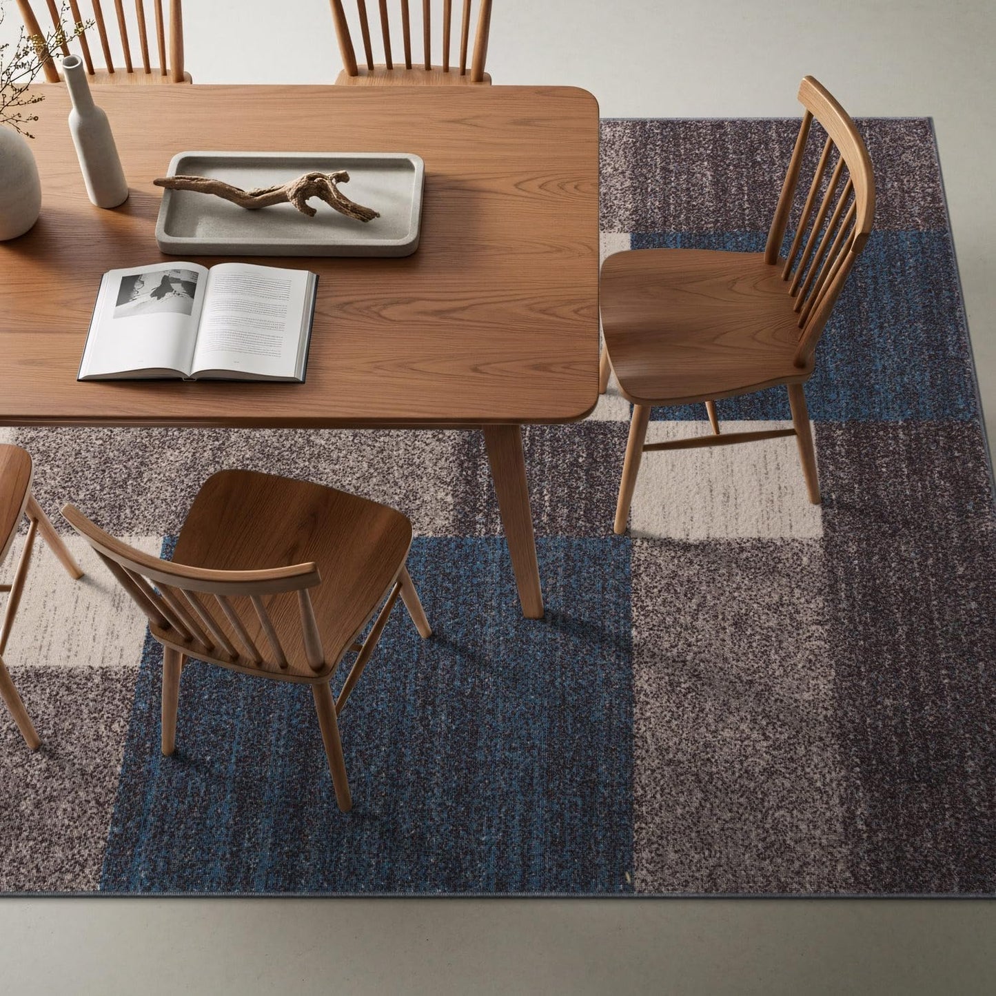 Rugshop Alfombra contemporánea con diseño geométrico azul en cajas,...