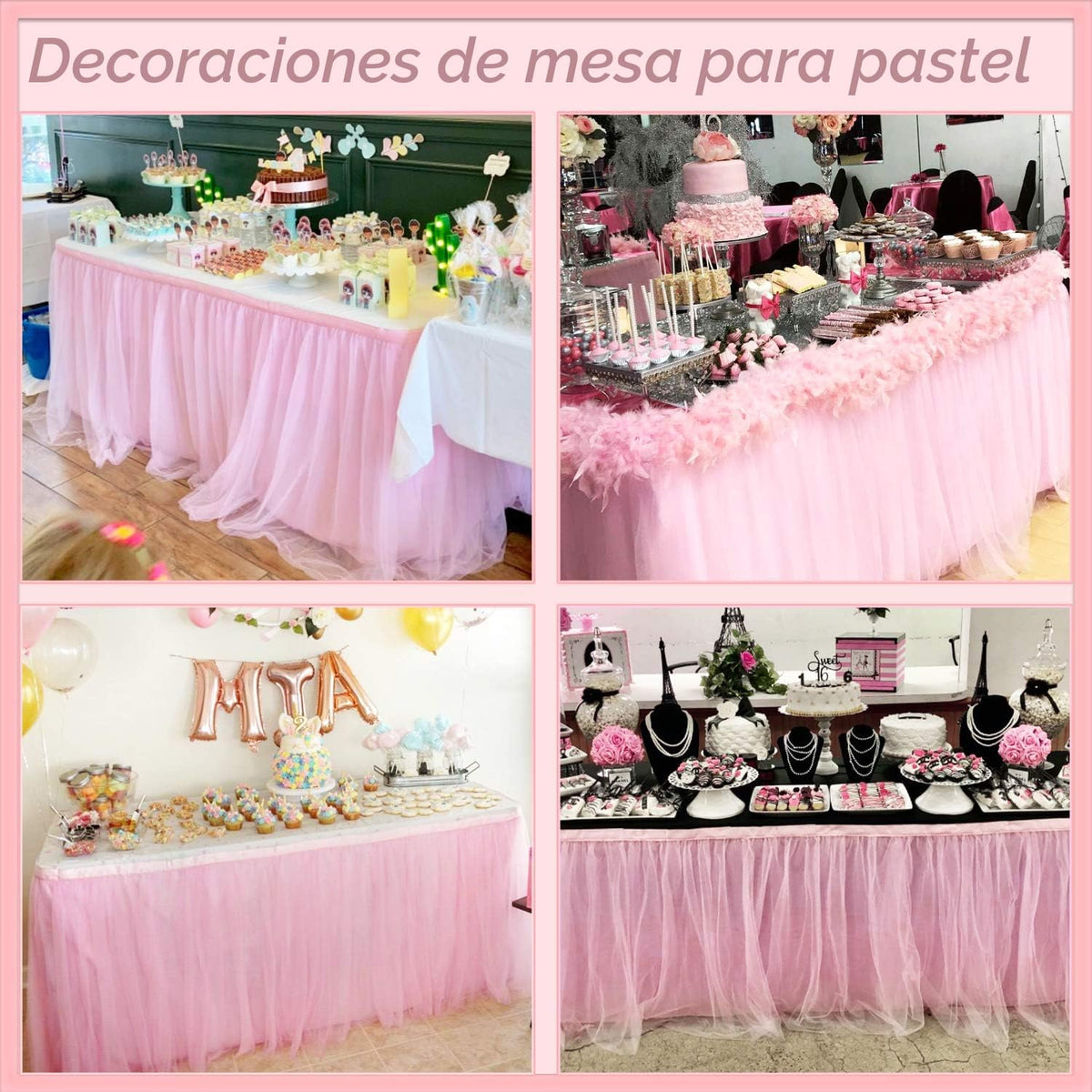 Suppromo Falda de mesa de tul rosa de 6 pies, mantel de baby shower...