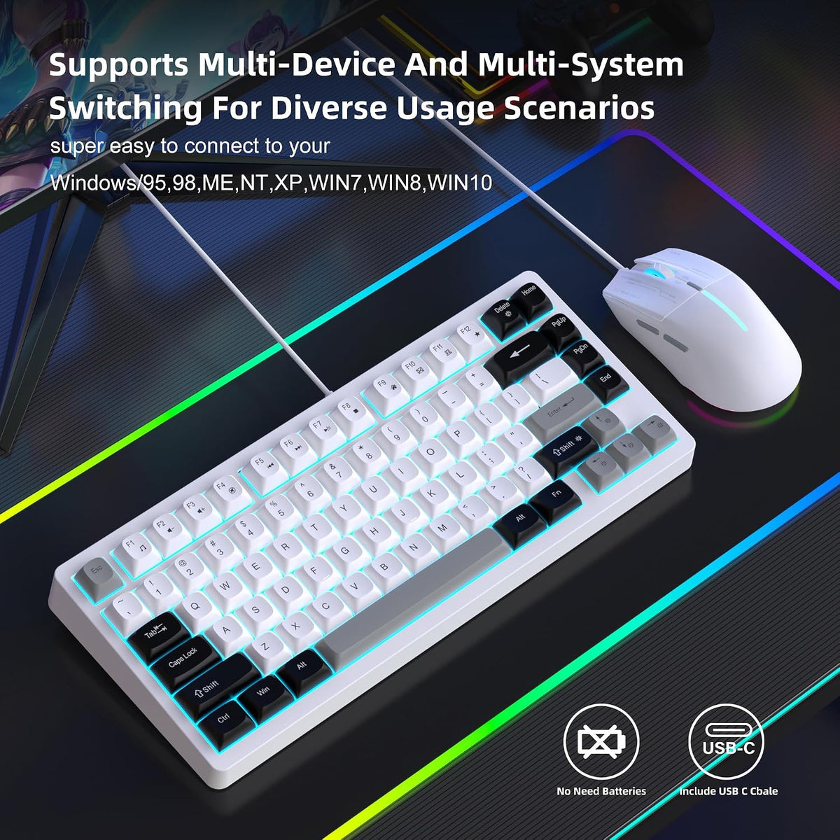 Snpurdiri Combo de teclado y mouse con cable, teclado mecánico comp...