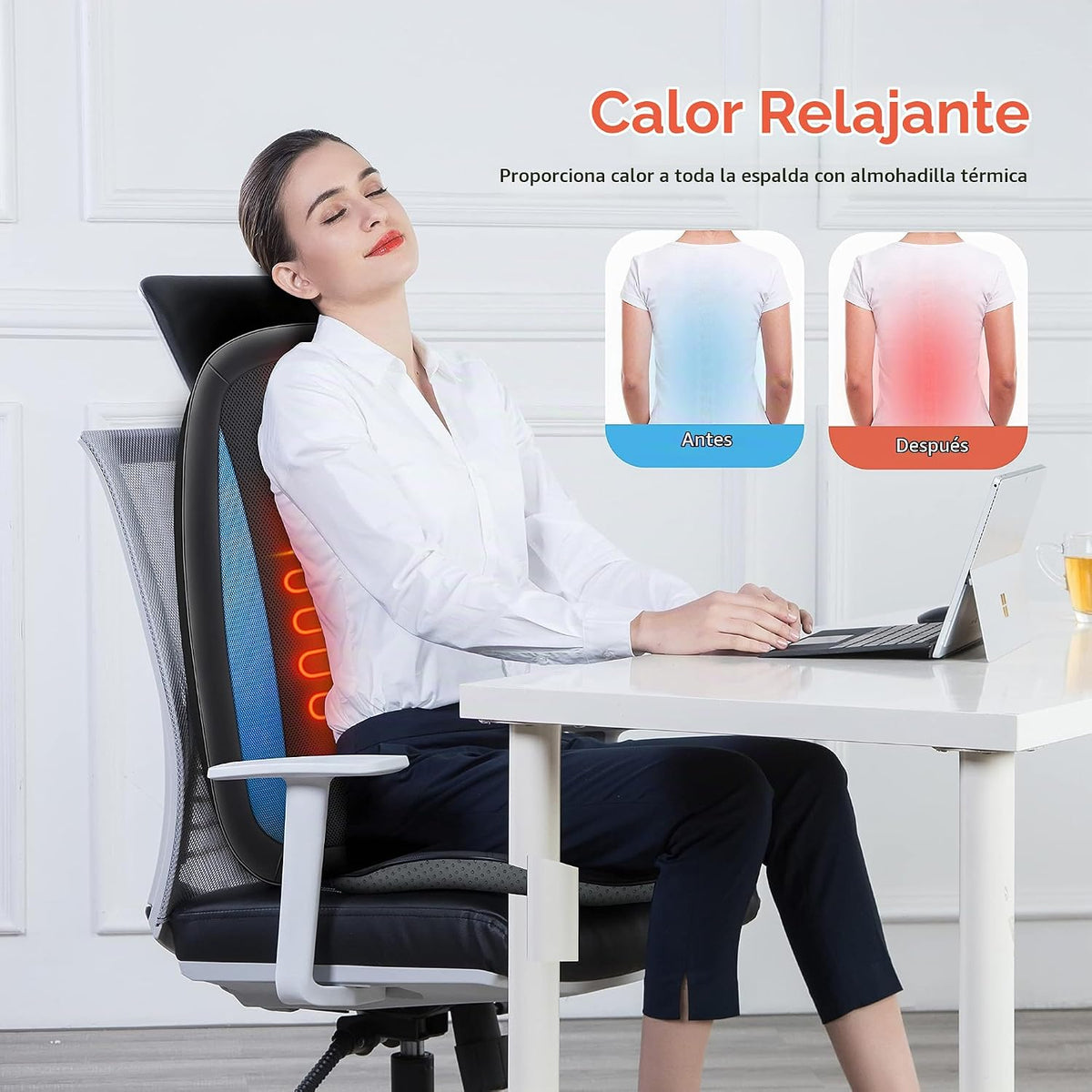 COMFIER - Masajador de espalda con calor, cojín de asiento de masaj...