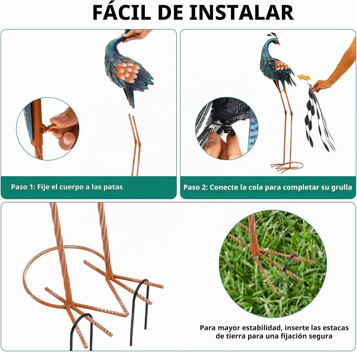 Autodaya Juego de 2 decoraciones de pavo real de 36 pulgadas, arte...