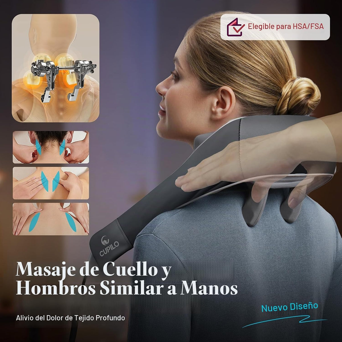CuPiLo Masajeador de cuello inalámbrico con calor y control remoto...