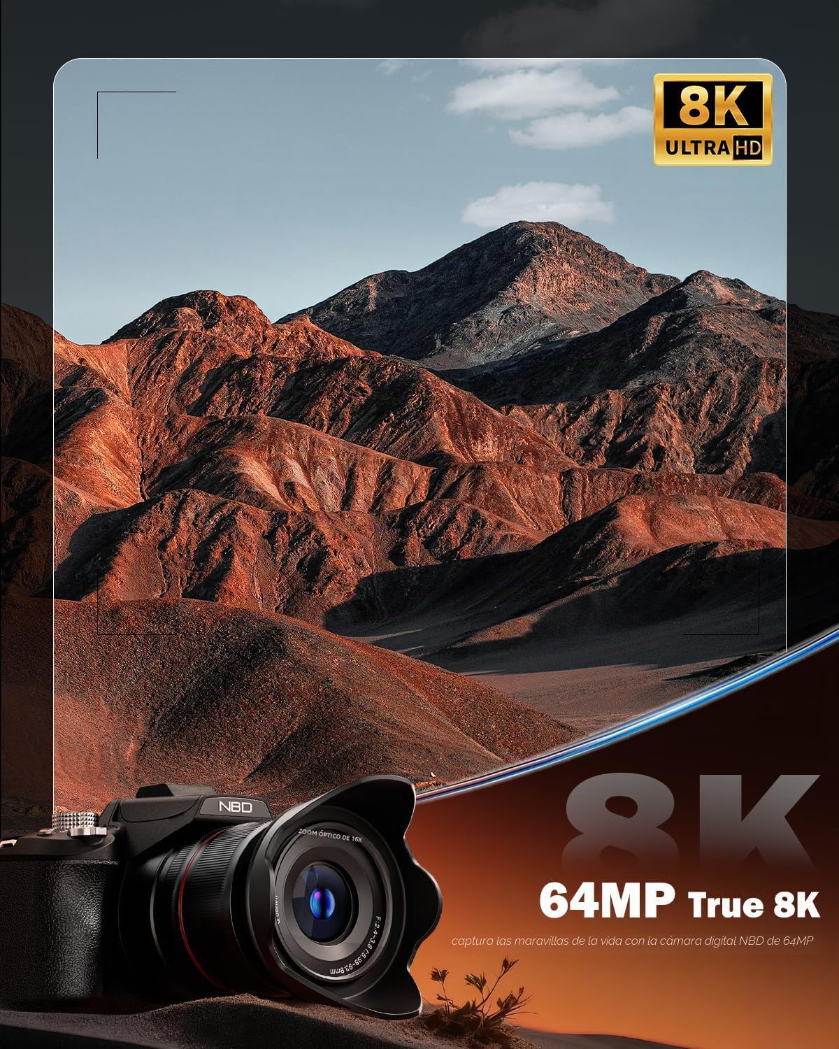 Cámaras digitales NBD 8K 64MP para fotografía, zoom óptico 16X, len...