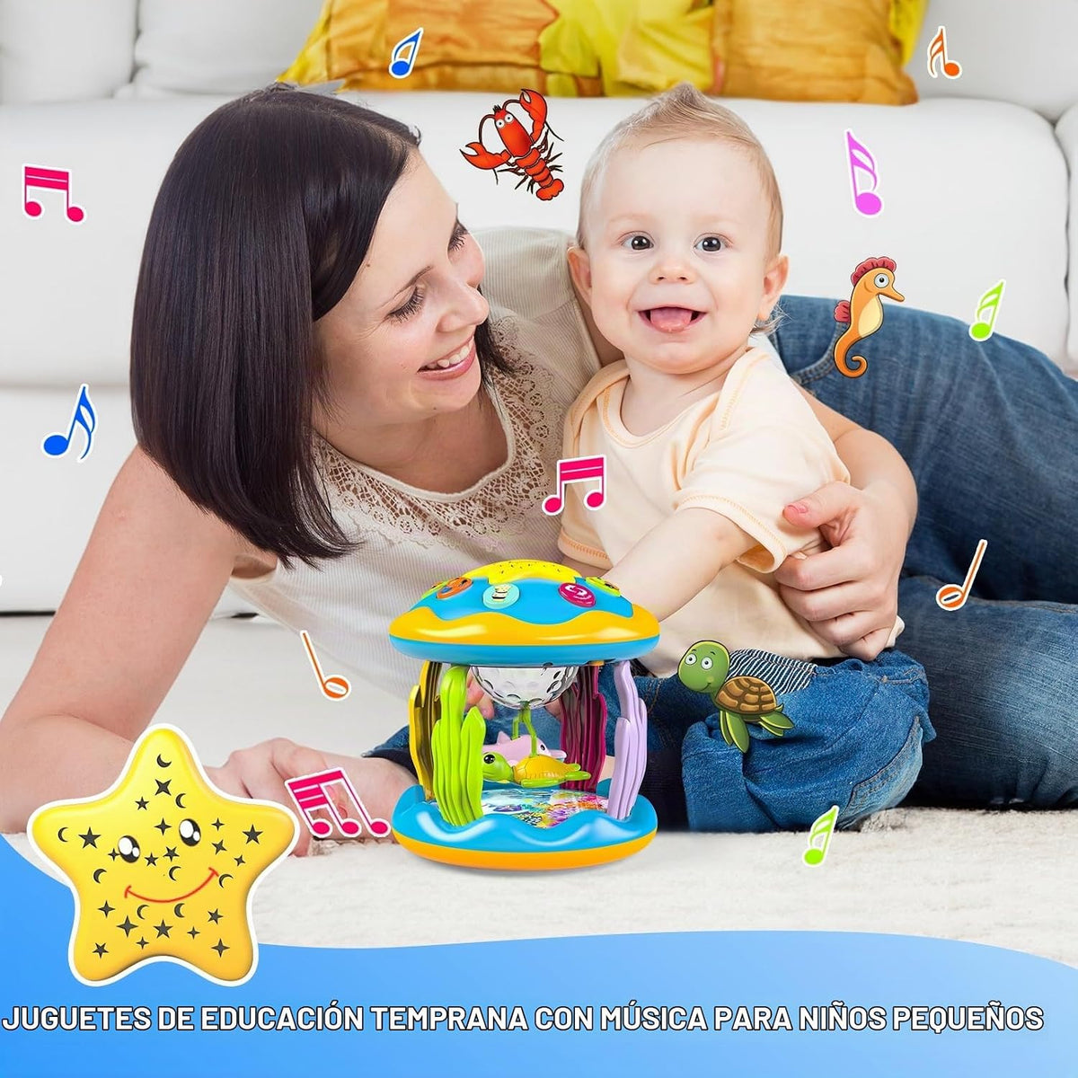 Juguetes para Bebés de 6 a 12 Meses, Proyector Giratorio Musical 4...