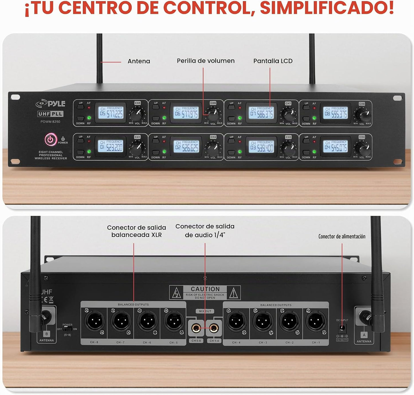 Pyle Sistema de micrófono inalámbrico UHF profesional de 8 canales,...