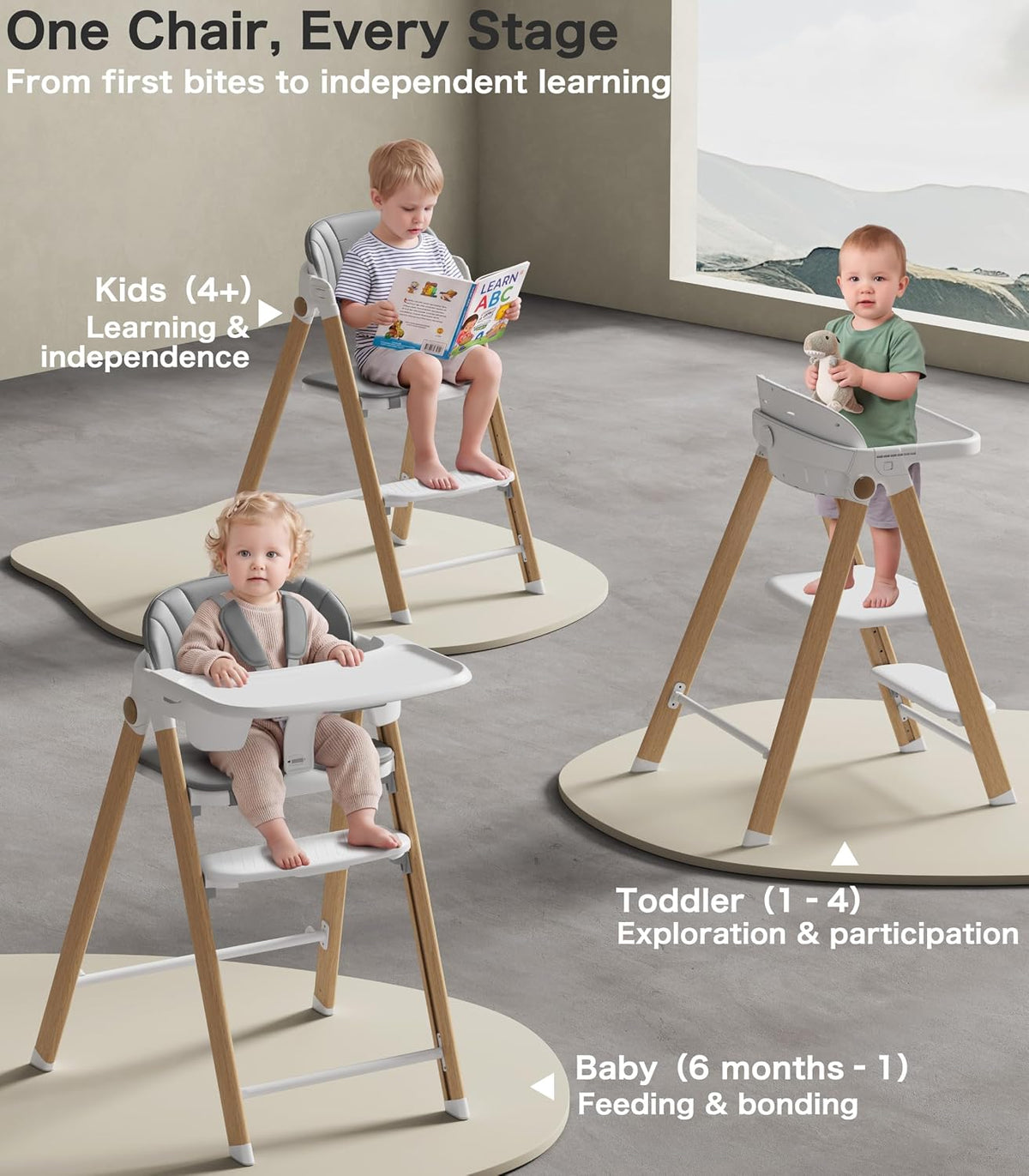 Silla alta convertible para bebé y taburete para niños, sillas alta...