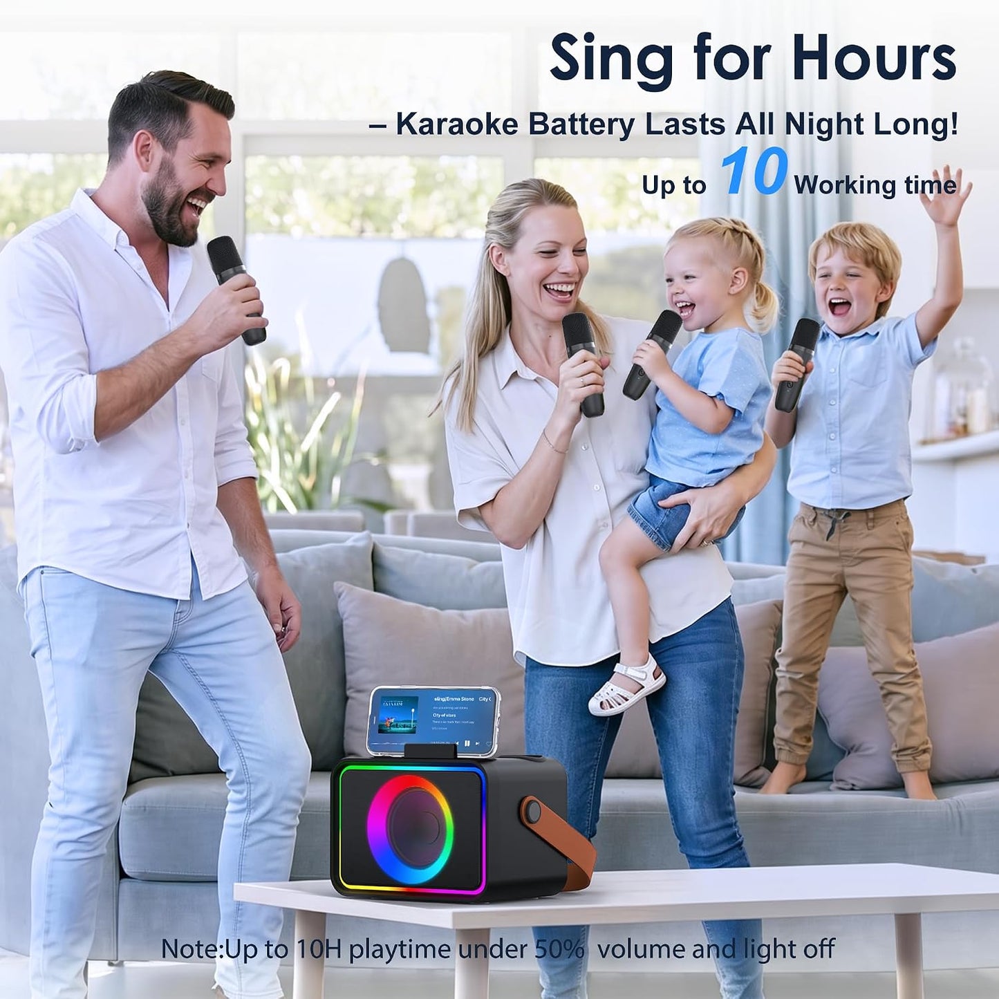 Máquina de karaoke para niños y adultos, altavoz Bluetooth 4 micróf...