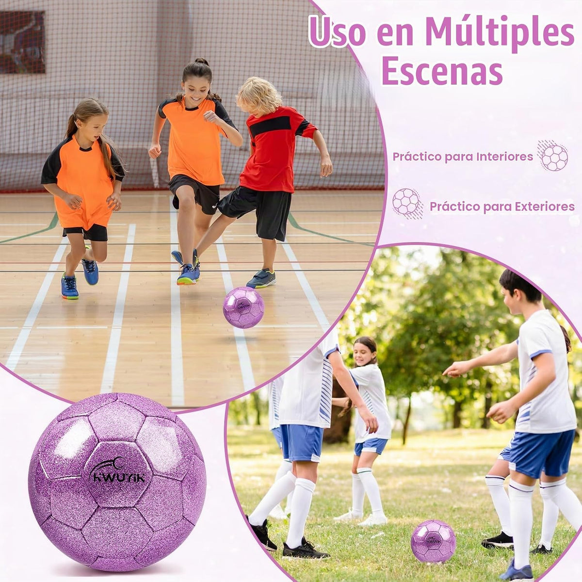 OKWUYiK Balón de fútbol de talla 3, 4, 5, con purpurina rosa, dorad...