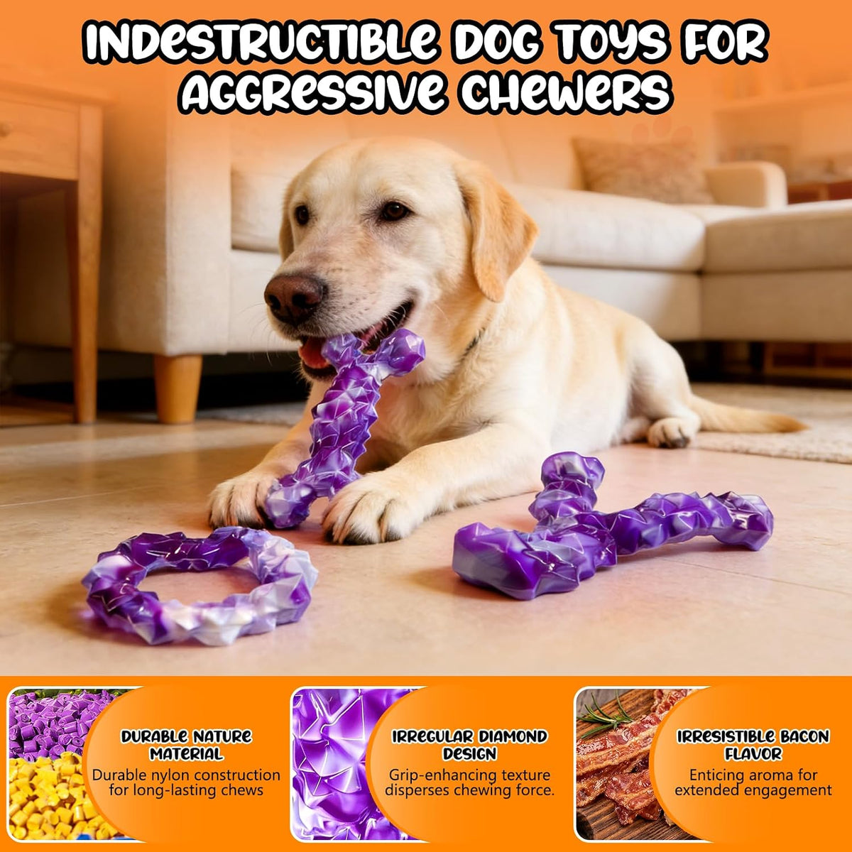 WOWBALA Paquete de 3 juguetes masticables para perros masticadores...