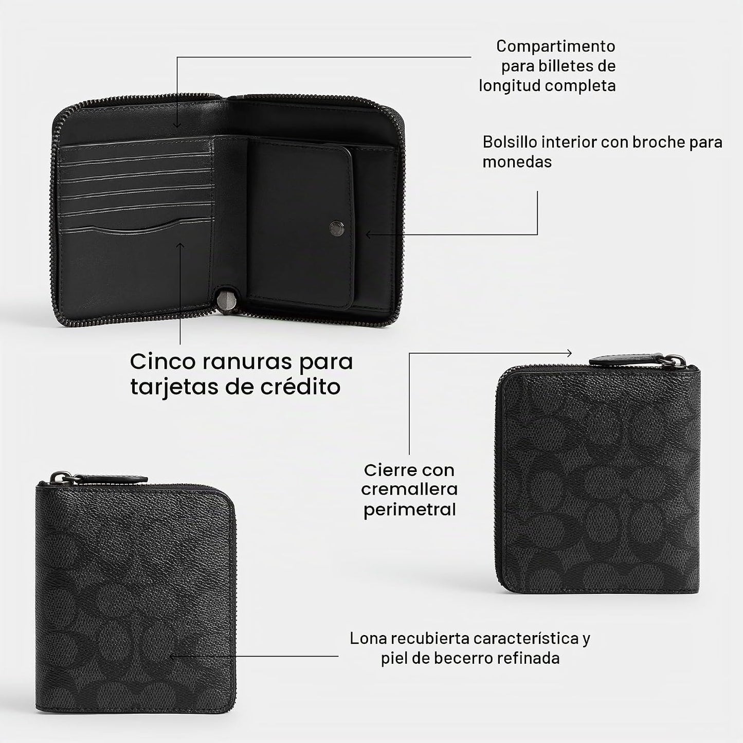 Coach Monedero con cremallera alrededor para hombre