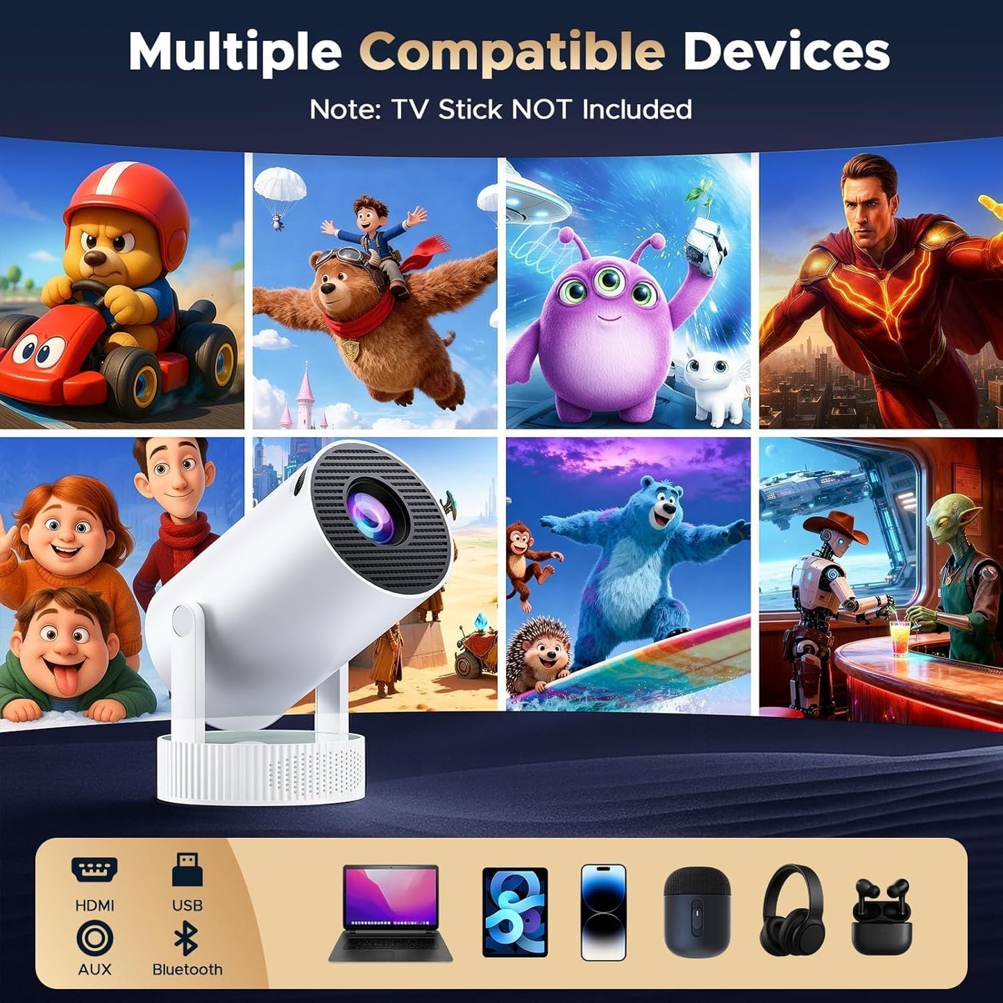 Mini proyector con WiFi y Bluetooth, proyector portátil con batería...
