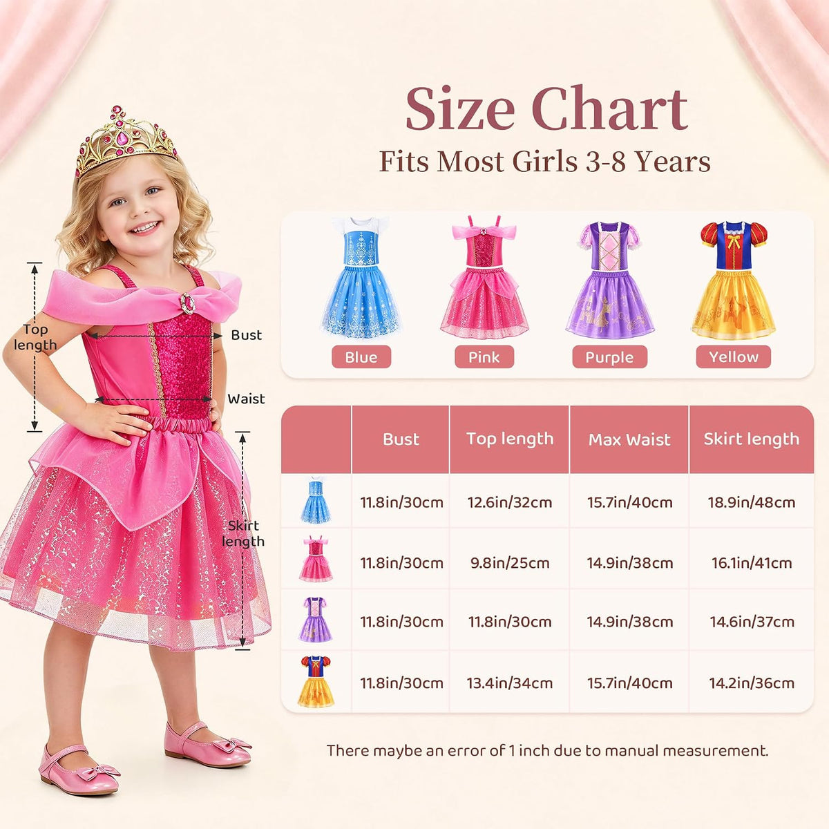 Meland Vestido de Princesa para niñas de 3 a 8 años, 4 Trajes de Pr...