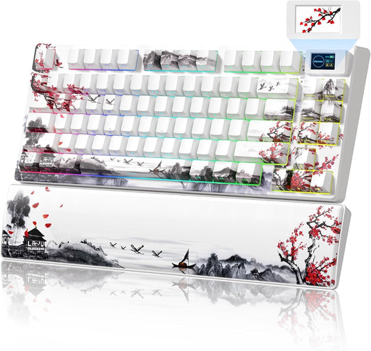 Womier 75% Teclado mecánico inalámbrico con pantalla multimedia en...
