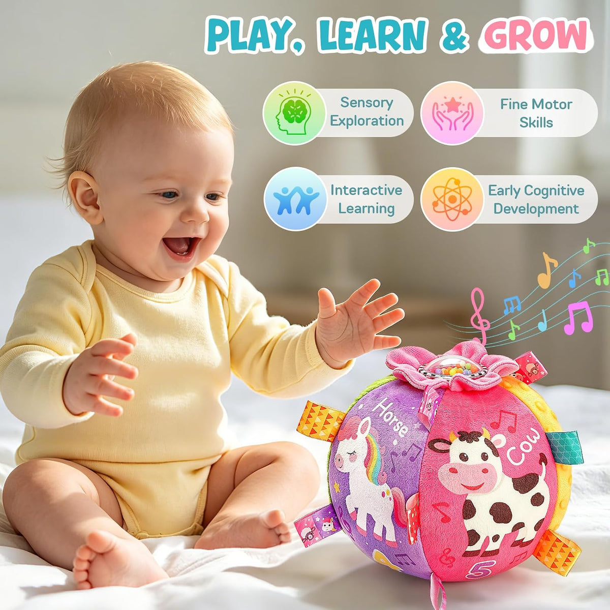 Juguete musical con pelota para gatear para bebés de 0 a 6 meses, d...