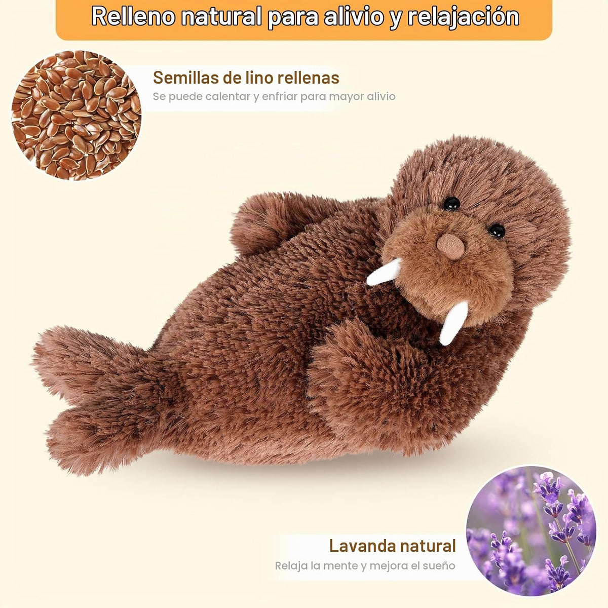 SuzziPals Peluche de morsa, almohadilla térmica para microondas par...