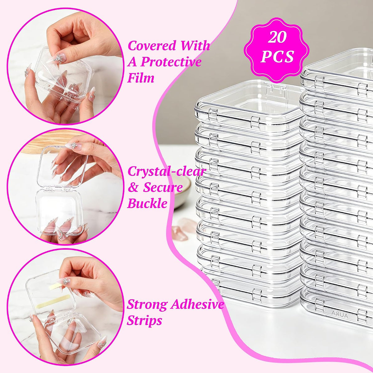 Estuche para uñas a presión de 20 piezas con 60 pestañas adhesivas...