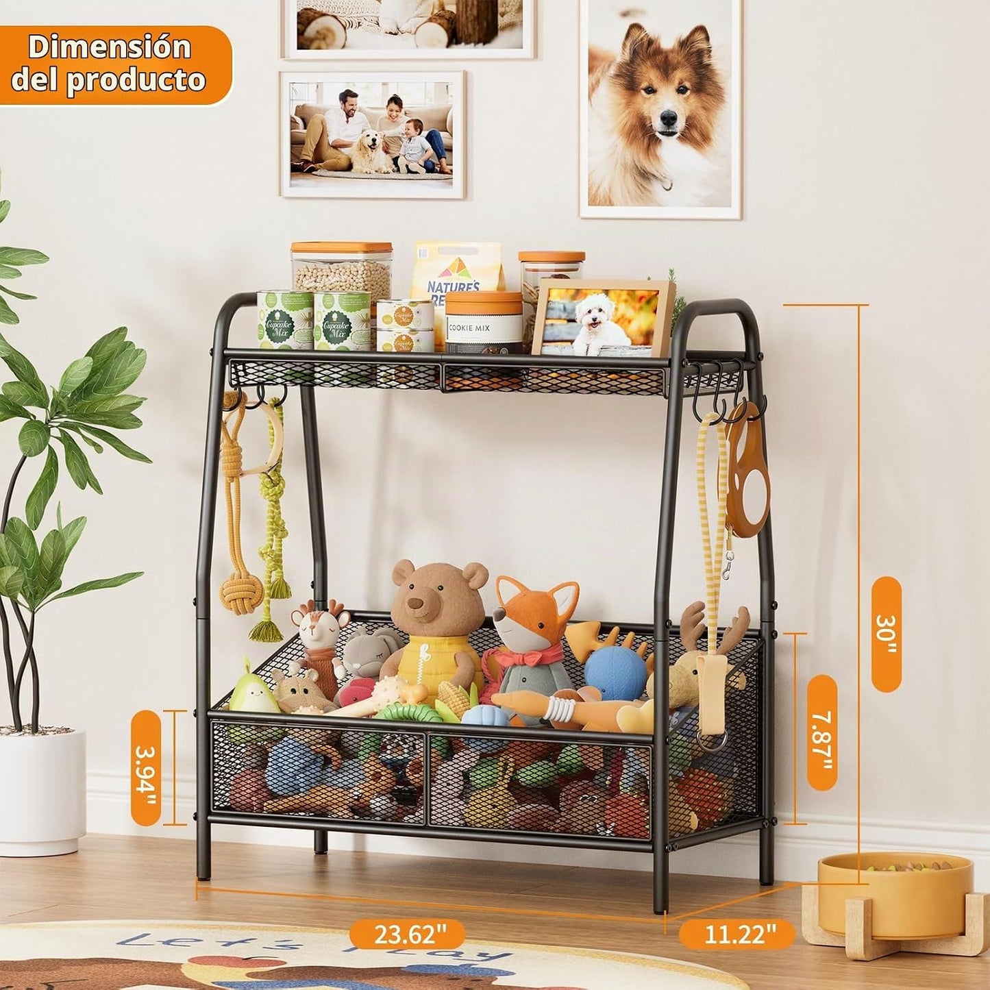 Lomivra Cesta de juguetes de metal completo para perros, 23.6 x 11....