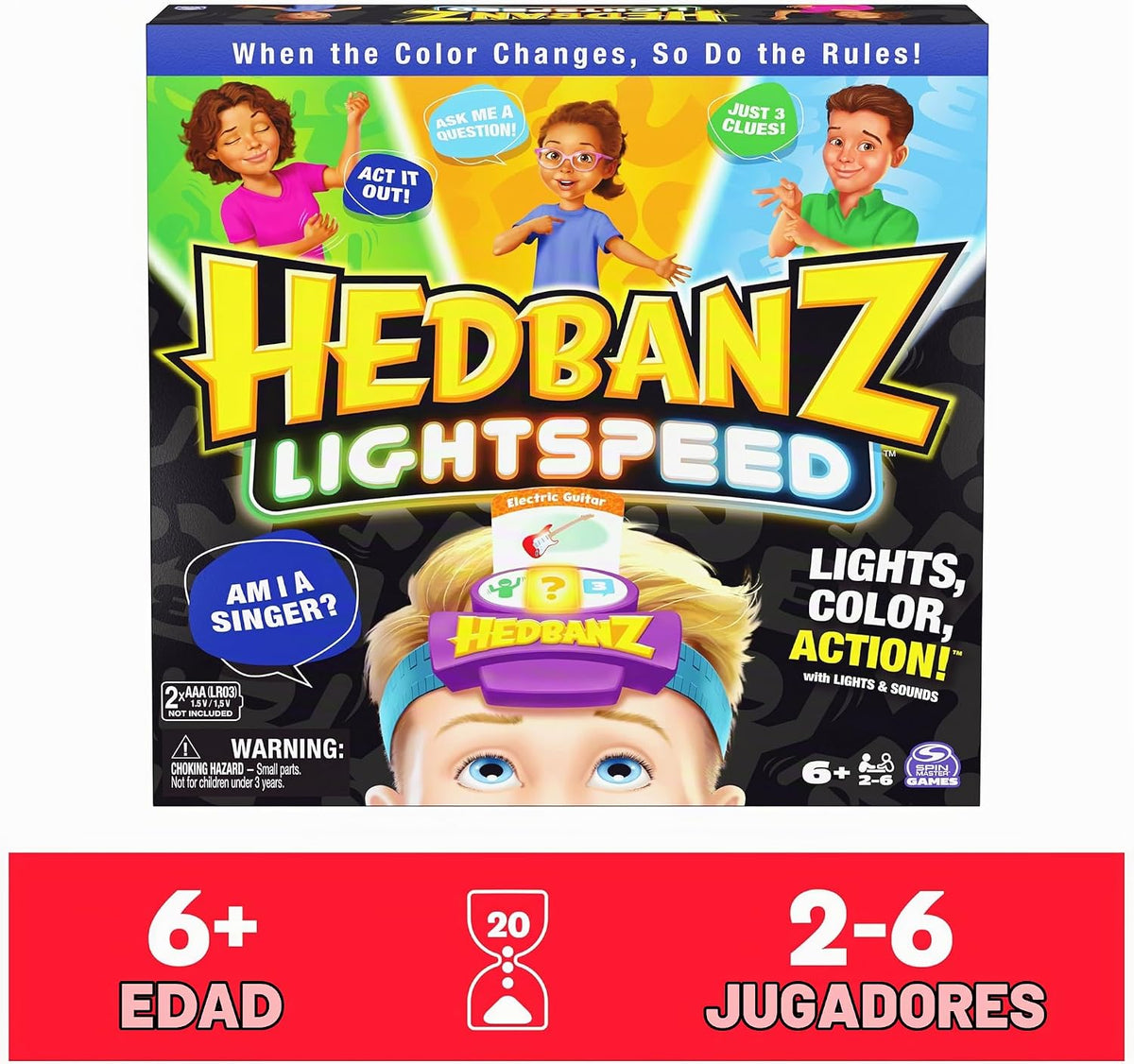 Spin Master Games, Hedbanz Lightspeed con luces y sonidos, Hedbanz...