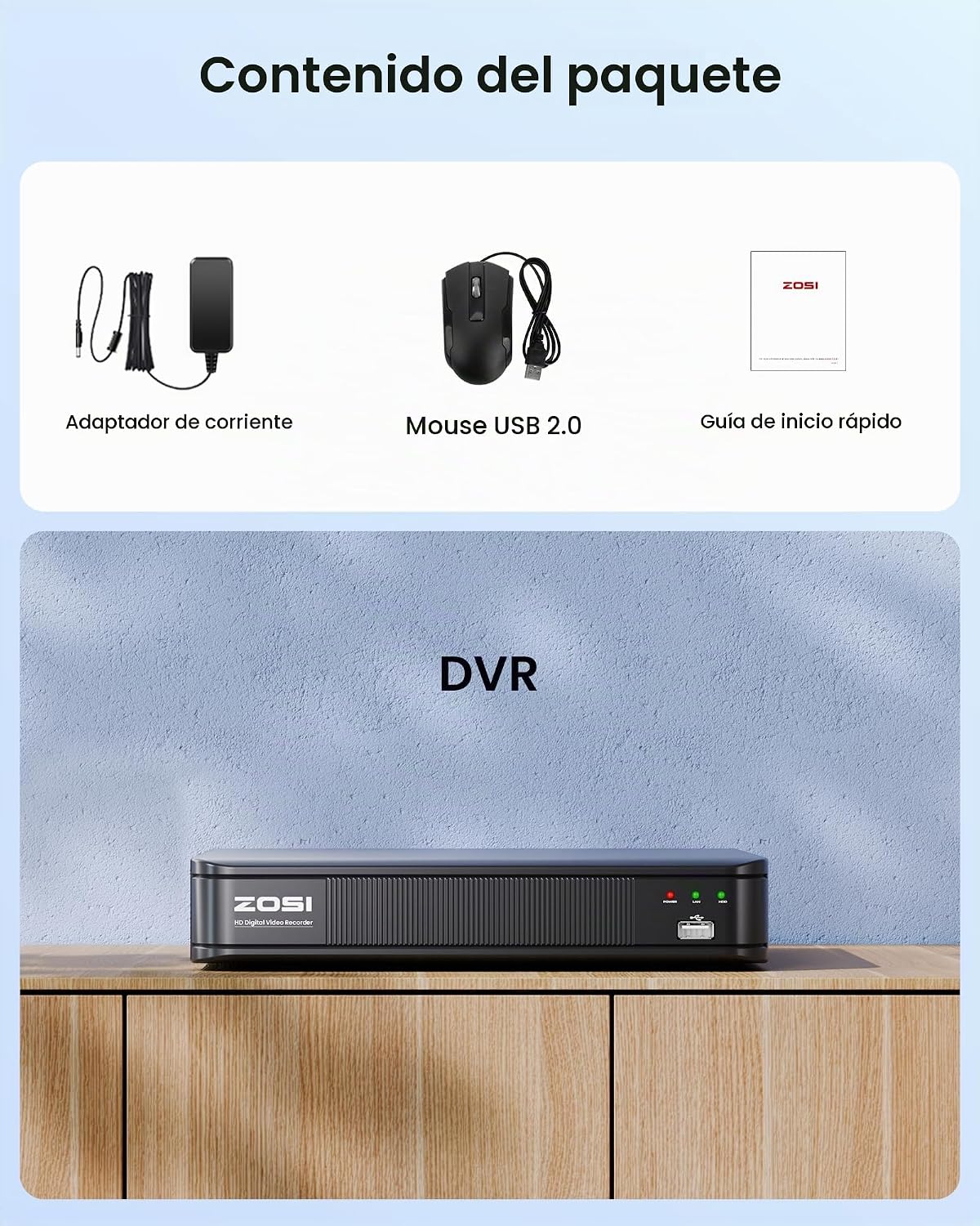 ZOSI H.265+ 5MP 3K Lite CCTV DVR 8 Canales Full 1080p, Detección AI...