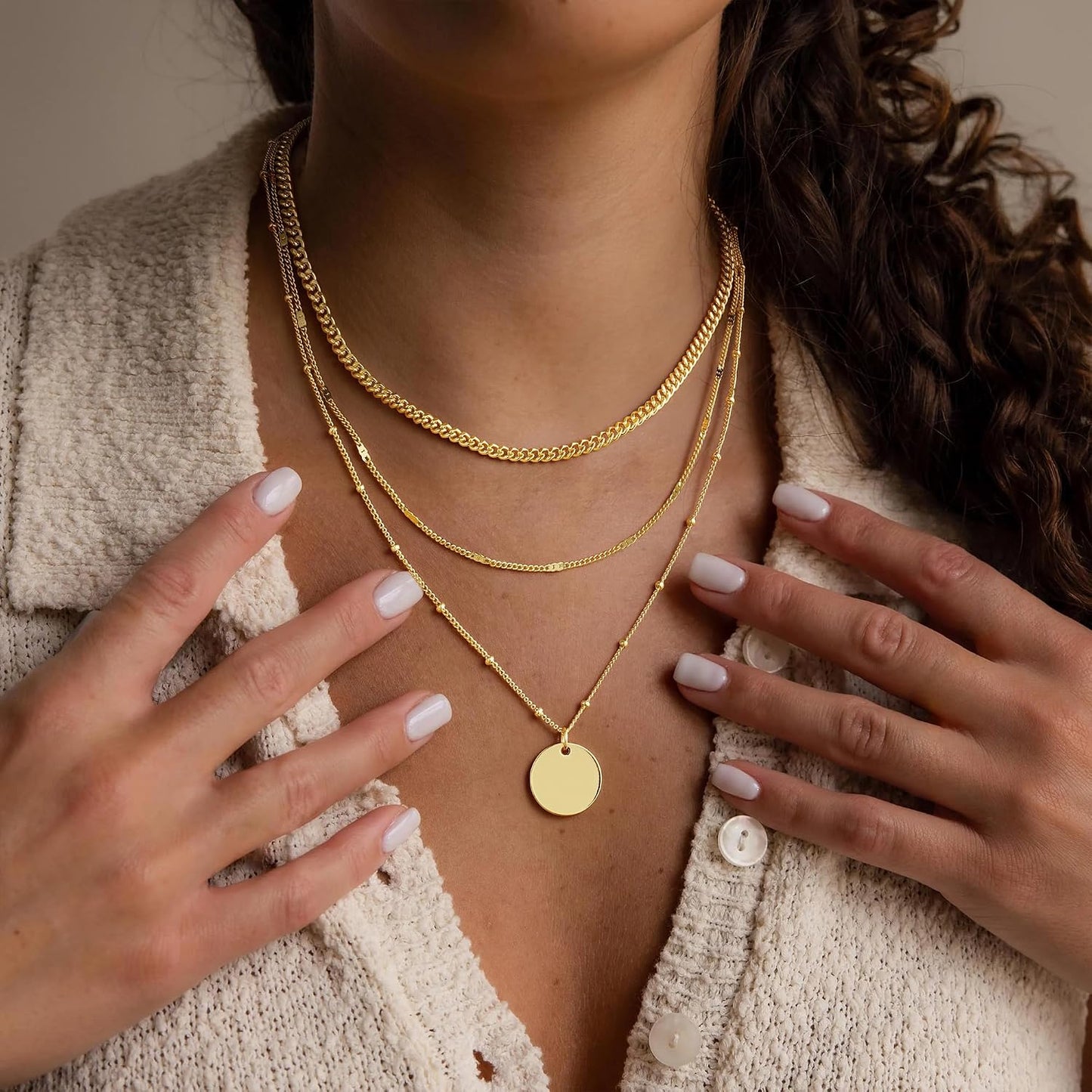 M MOOHAM Collares de oro en capas para mujer, chapado en oro de 14...