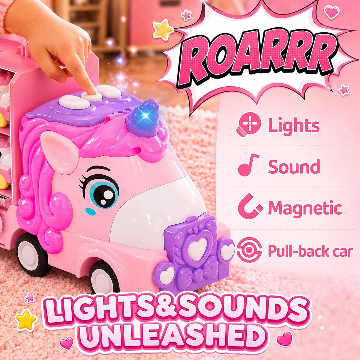 Liunkeng Camión de juguete de unicornio 13 en 1 para niñas de 2 a 6...