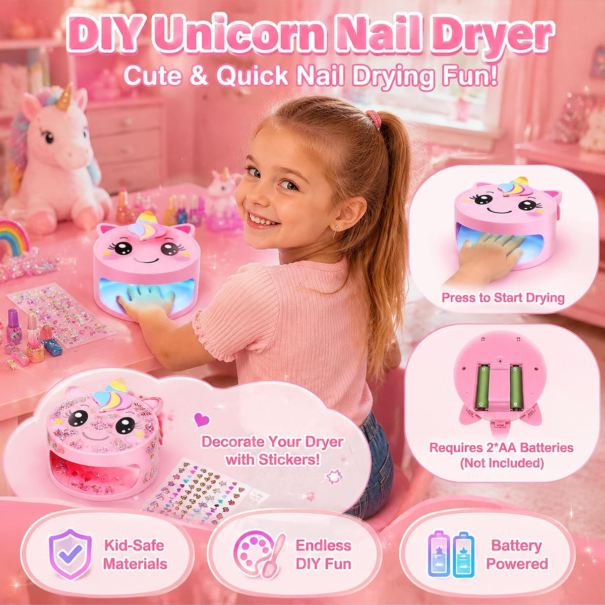 Kit de esmalte de uñas para niñas \u2013 no tóxico incluido secador...