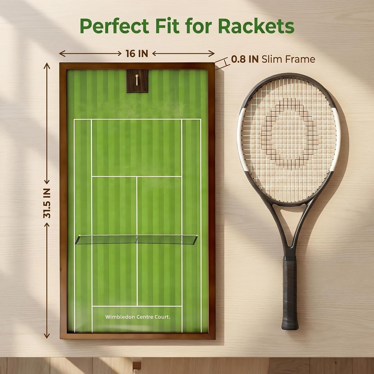 KRINGSIA Marco de exhibición de raqueta de tenis de madera con Wimb...