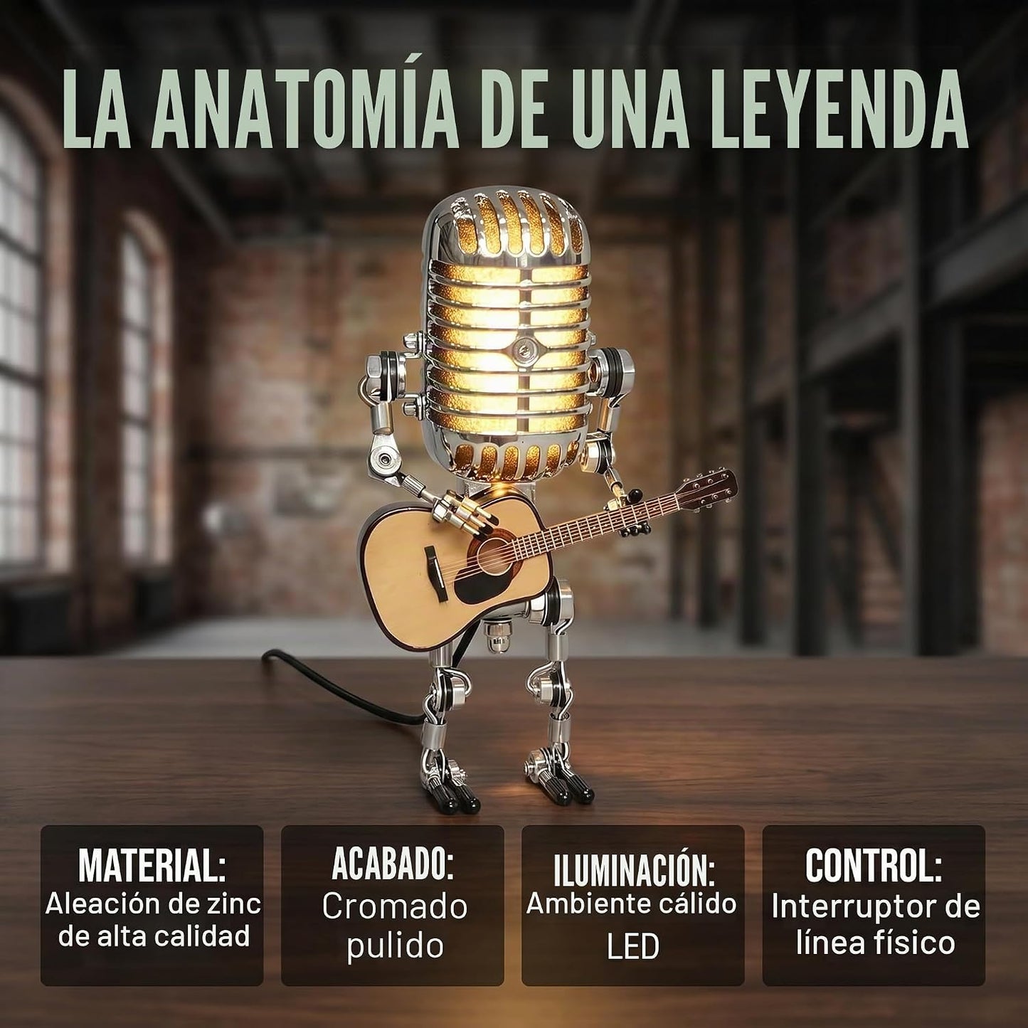 Lámpara de guitarra con micrófono vintage, regalos geniales de guit...