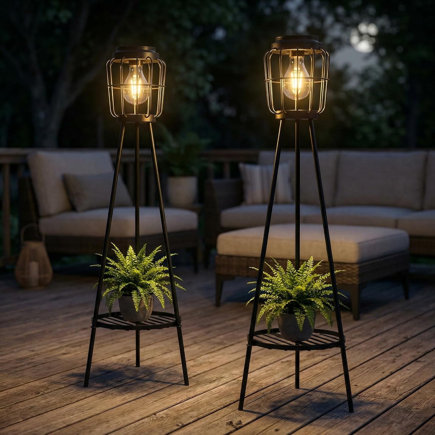 VISFLAIR Luces solares con soporte para plantas, lámpara de pie par...