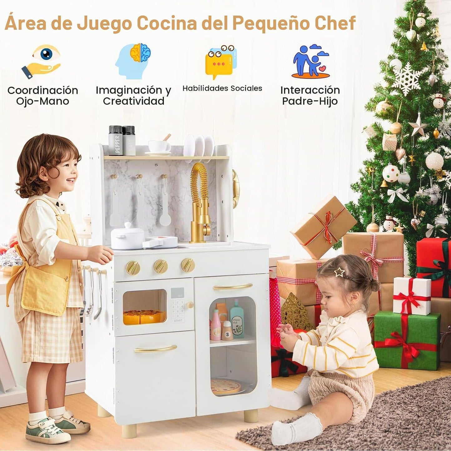 INFANS Juego de cocina para niños, juego de cocina de madera para n...