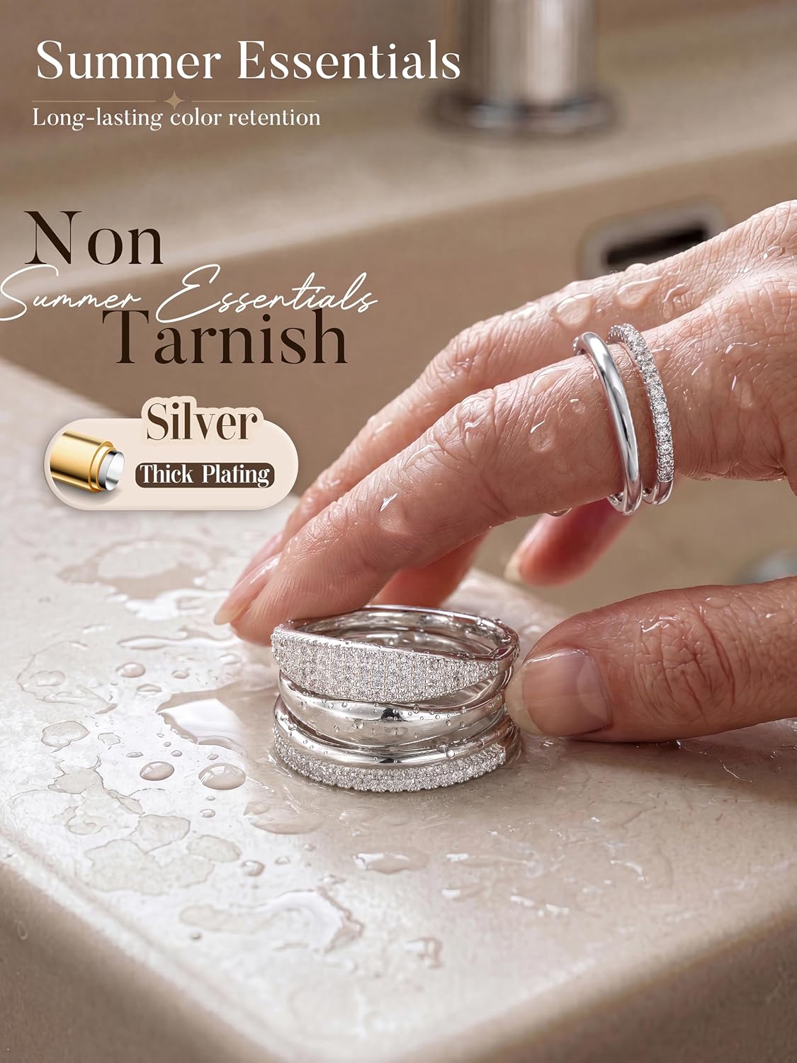 LOLIAS Anillos apilables chapados en oro de 14 quilates para mujer...