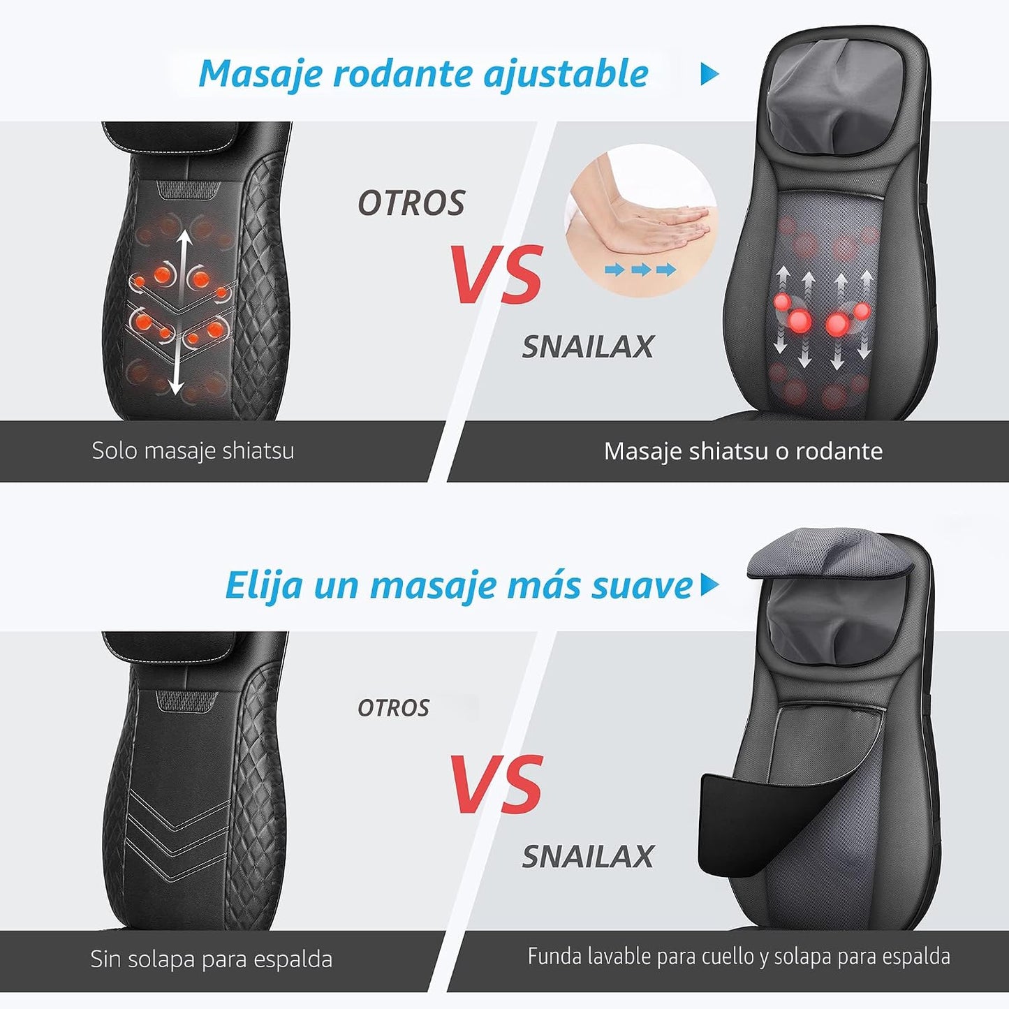 Snailax Shiatsu Masajeador de cuello y espalda con almohadilla térm...