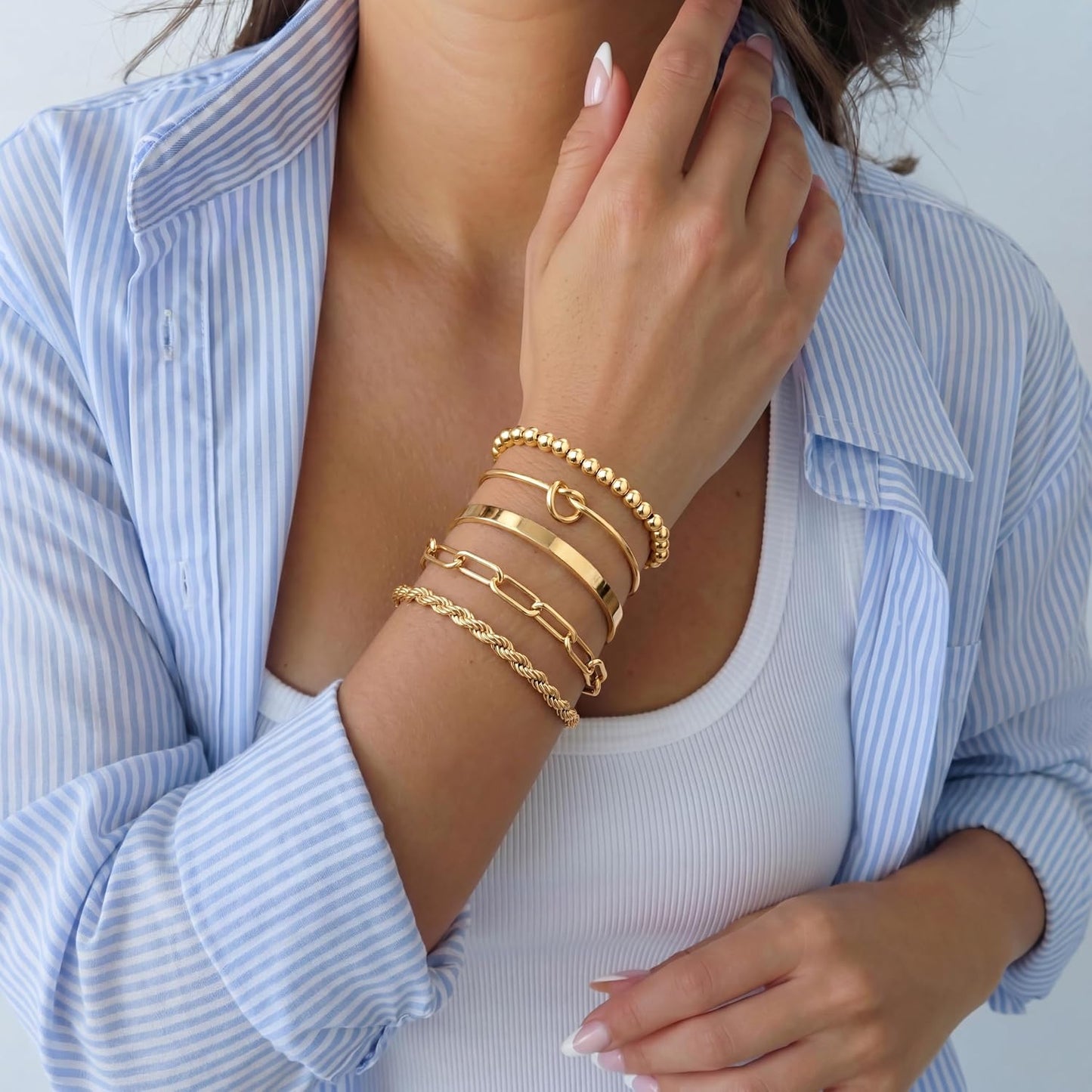 Gokeey Pulseras de oro para mujer, no se deslustra, chapado en oro...