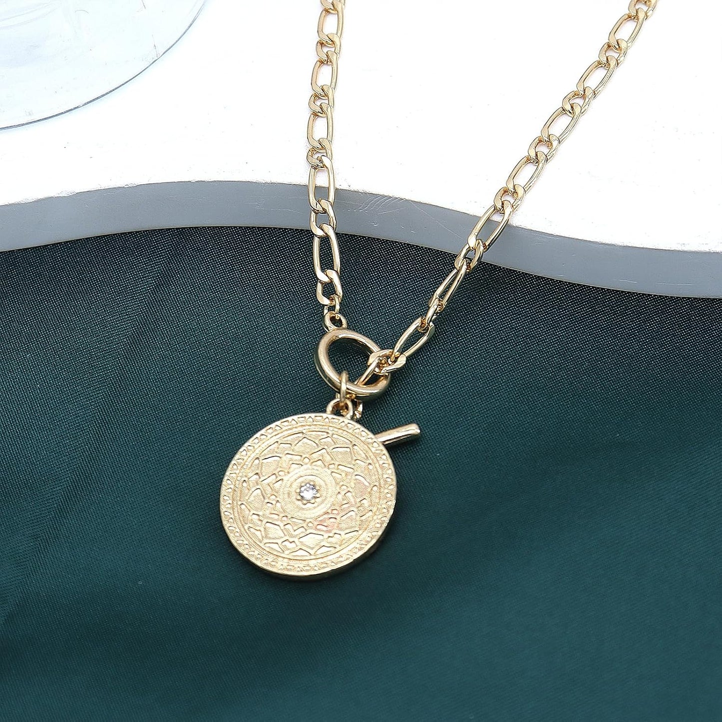 Rrdaily Collar con colgante de medallón grande de oro para mujer, e...