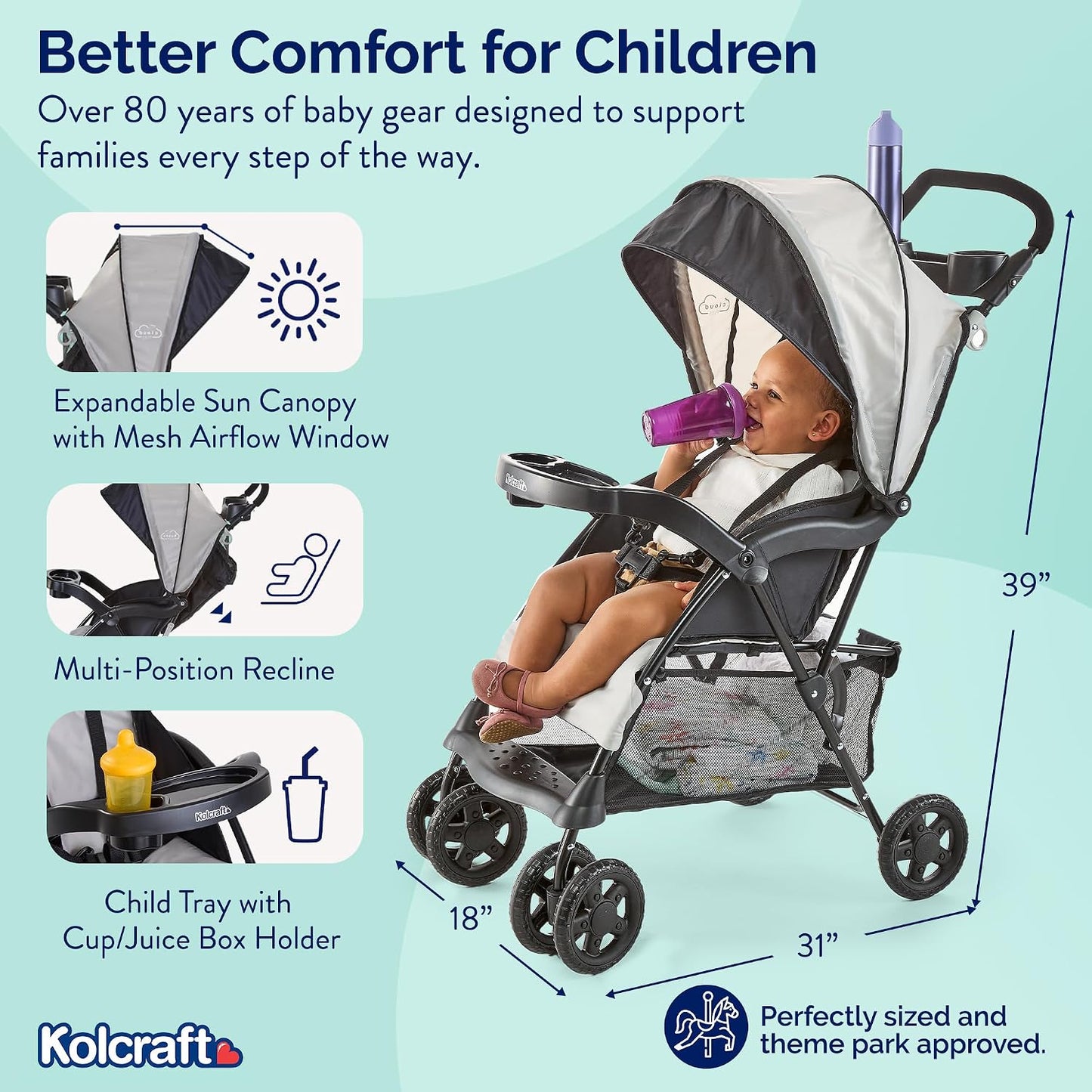 Kolcraft Nube Plus Asiento ligero carriola con sistema de seguridad...