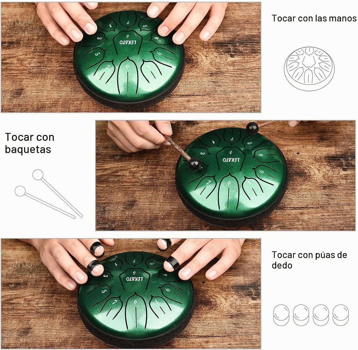 LEKATO Tambor de lluvia para exteriores, tambor de lengüeta de acer...