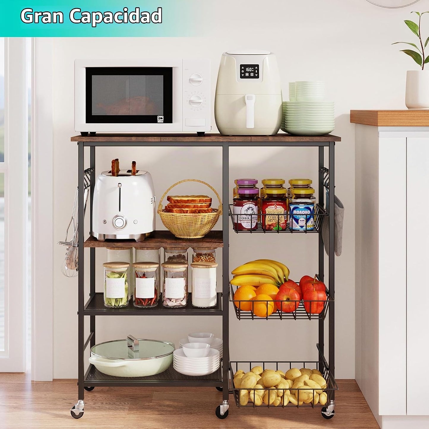 HapiRm Carrito de cocina con ruedas para microondas, soporte de mes...