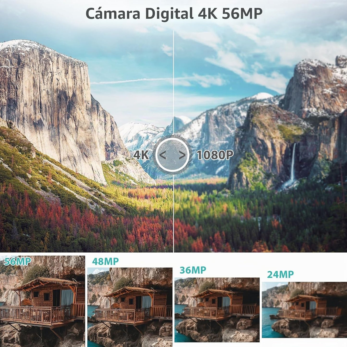 Cámara digital 4K para fotografía y videoblogs, cámara de 56 megapí...