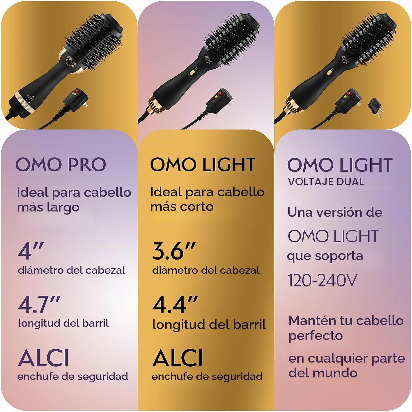 Cepillo secador de pelo profesional, secador y voluminizador dorado...