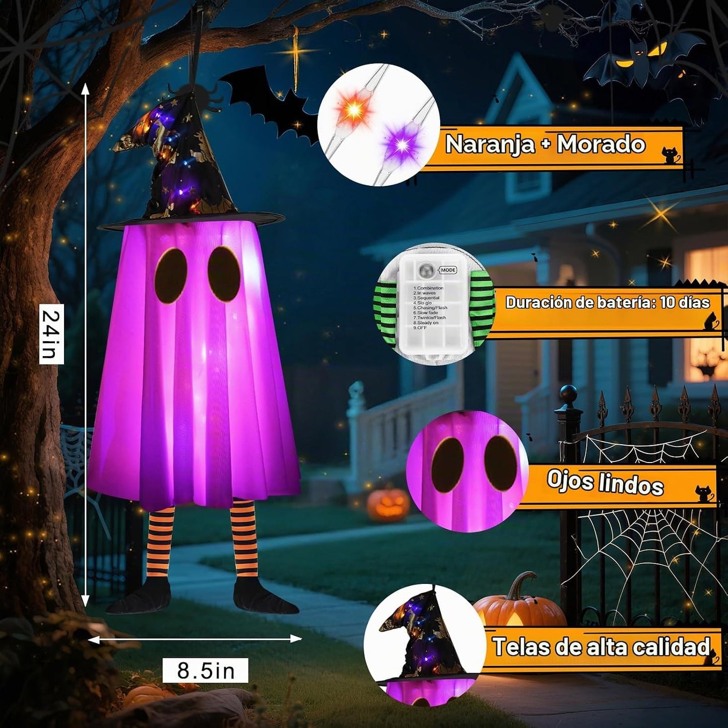 6P se iluminan fantasmas colgantes para decoración de Halloween al...
