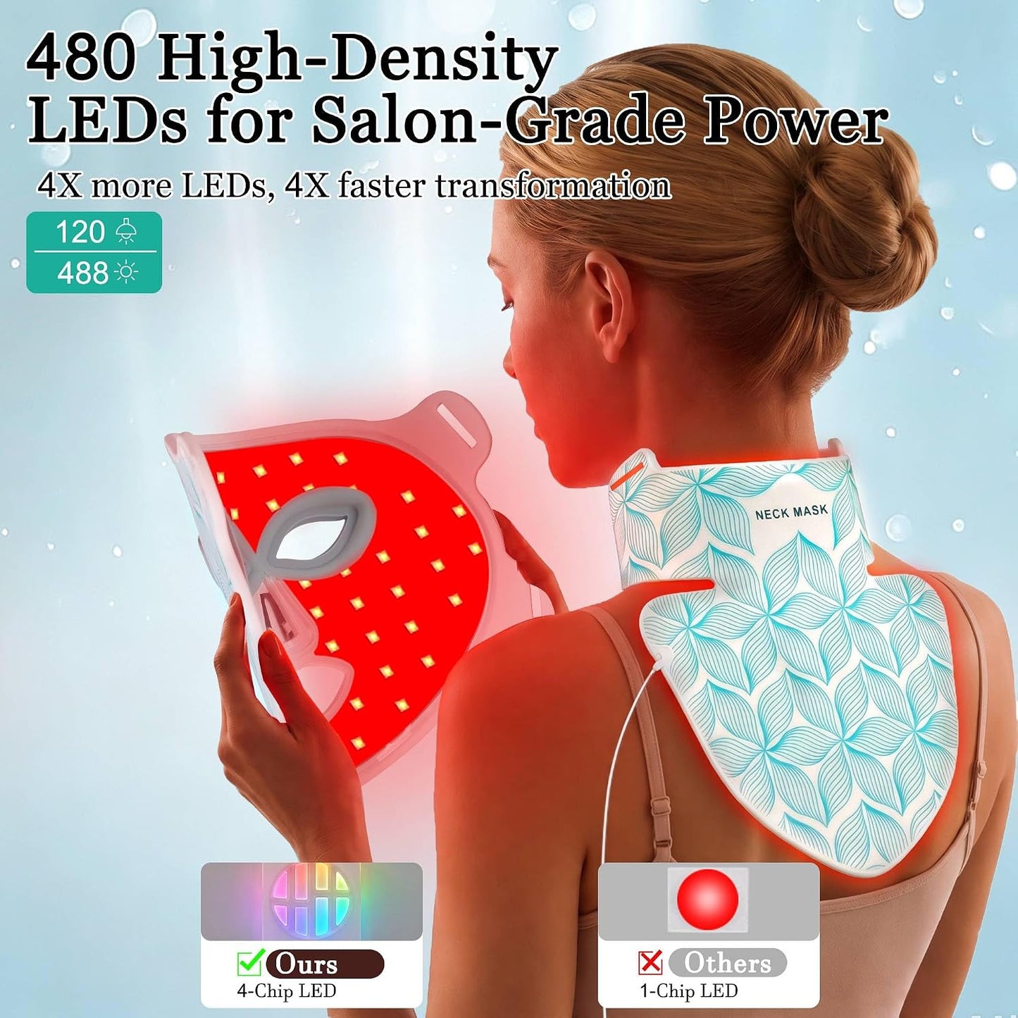 Máscara de terapia de luz roja para cara y cuello, 8 colores brilla...