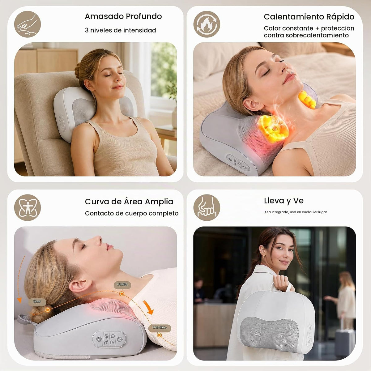 Masajeador multifuncional de cuello y espalda con calor, almohada m...