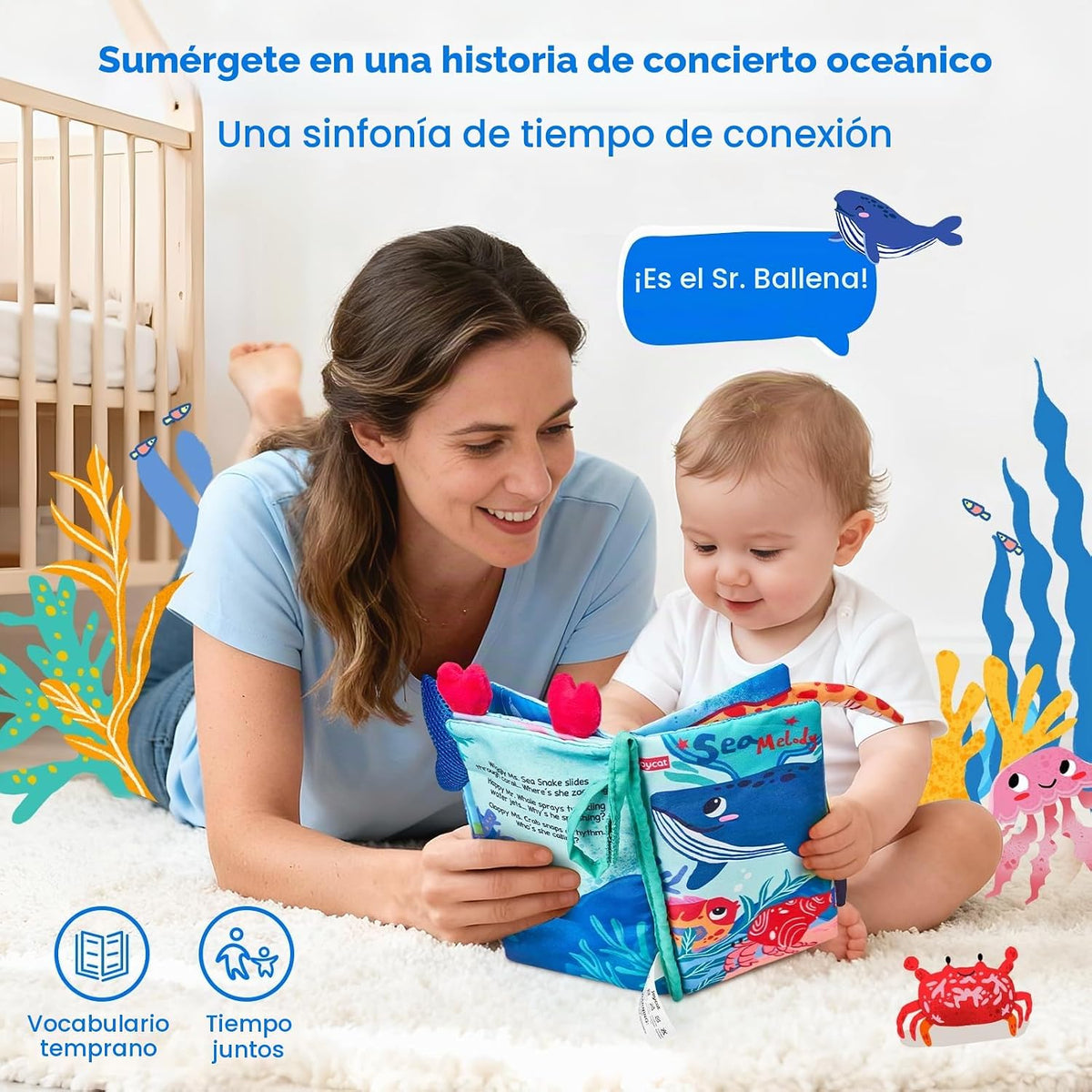 JoyCat Ocean Libros de Bebé Juegos 0-6 Meses, Libros de Tela para B...